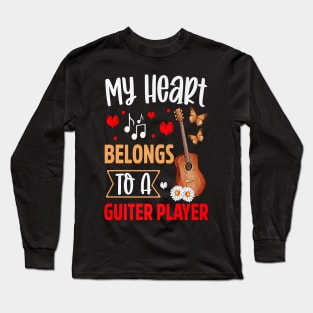 My Heart Belongs To A Guitar Player Gift For Love Couple Long Sleeve T-Shirt
